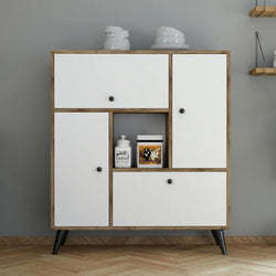 Annela Kitchen Storage Pantry Cupboard - White/Walnut
