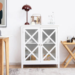 Zia Larder Cupboard - White with Rectilinear Pattern