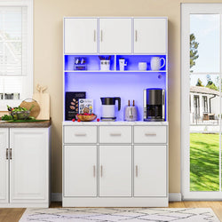 Matthew Kitchen Storage Pantry Cupboard With LED Light - White