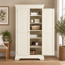 Remy Painted Double Shaker Linen Storage Cupboard - White