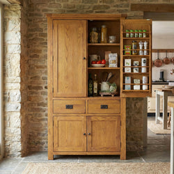 Hadley Rustic Oak Large Double Kitchen Larder Pantry Cupboard