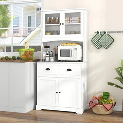 Corven Hutch Cabinet with Drawers & Glass Doors – White
