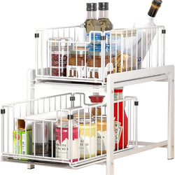 Mylo Under Sink Storage 2-Tier Pull Out Sliding Basket - White