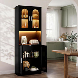 Quentin Modern Pantry Buffet Cabinet  with LED Lights – Black