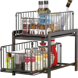 Mylo Under Sink Storage 2-Tier Pull Out Sliding Basket - Black