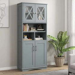 Calvera Modern Tall Hutch Cabinet – Grey