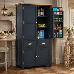 Abdel Kitchen Storage Pantry Cupboard - Charcoal Grey - SOLID OAK & HARDWOOD