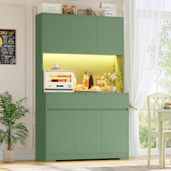 Demarco Tall Kitchen Pantry Cupboard 180cm with LED Light, Power Socket & Drawers - Green