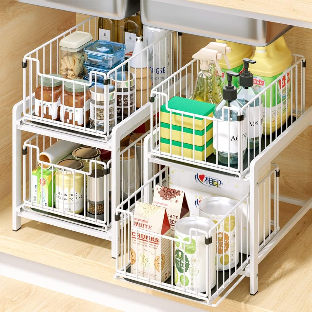 Mylo Under Sink Storage 2-Tier Pull Out Sliding Basket White
