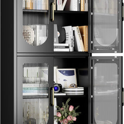 Dashiell Kitchen Storage Cupboard 155H 4 Doors- Black