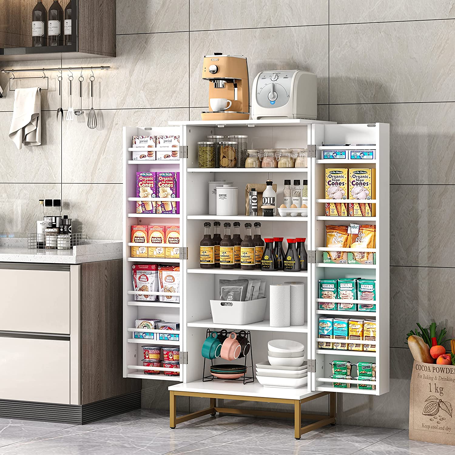 Jaimi Pantry Cupboard White Gold