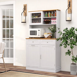 Avery Kitchen Storage Pantry Cupboard - White with Natural Wood