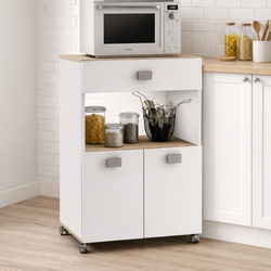 Allan Kitchen Storage Trolley - Matt White & Oak
