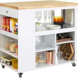 Fannar Kitchen Storage Trolley - White/Natural Oak