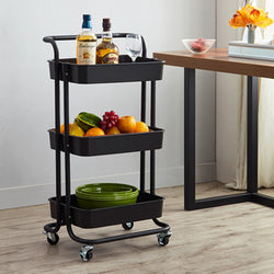 Velda Kitchen Storage Trolley - 3 Tier Black