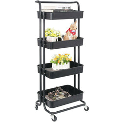 Velda Kitchen Storage Trolley - 4 Tier Black