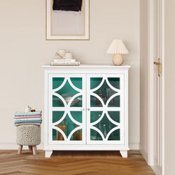 Zia Larder Cupboard - White and Green with Arc Pattern