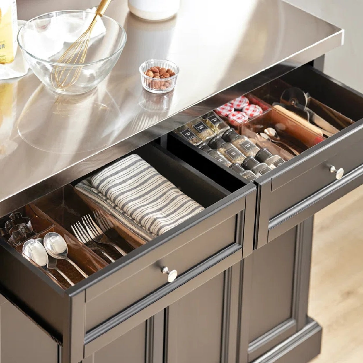 Alex Kitchen Island with Stainless Steel Top Black